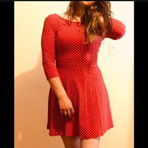 Red dress with white polka dots
